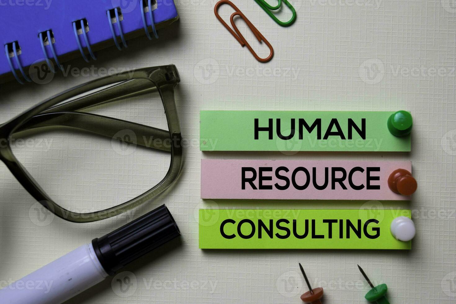 Human Resource Consulting text on sticky notes isolated on office desk photo