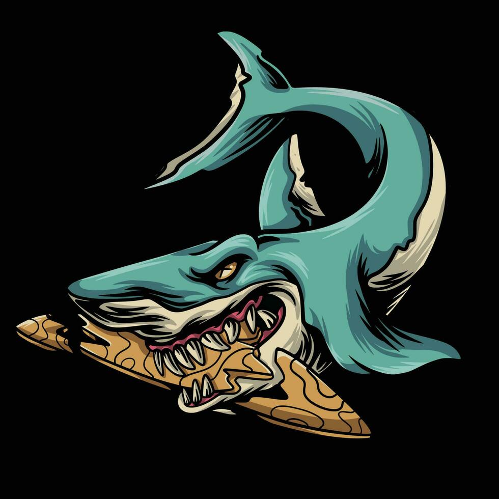Shark Destroy Surfboard Illustration vector