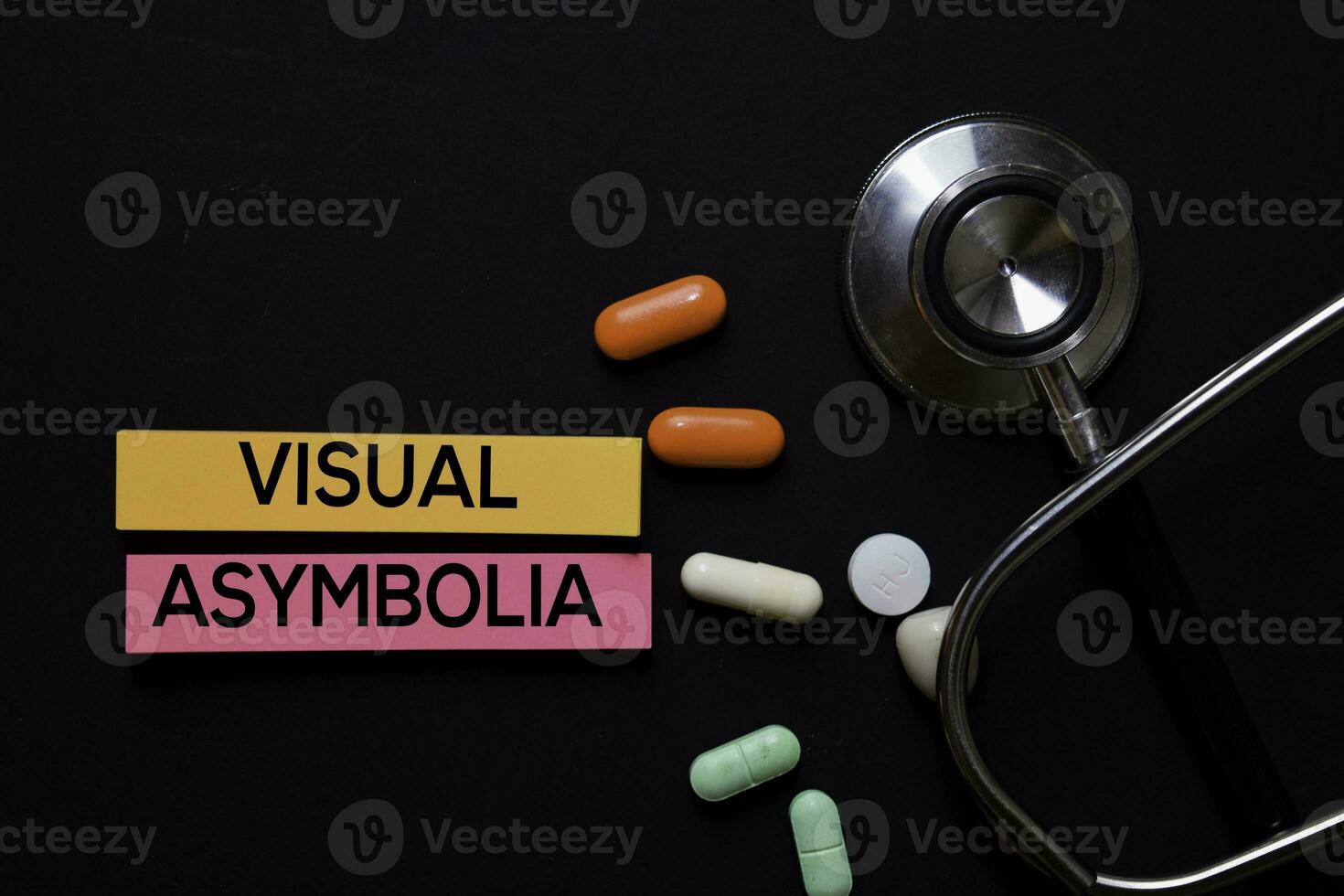Visual Asymbolia text on sticky notes. Office desk background. Medical or Healthcare concept photo