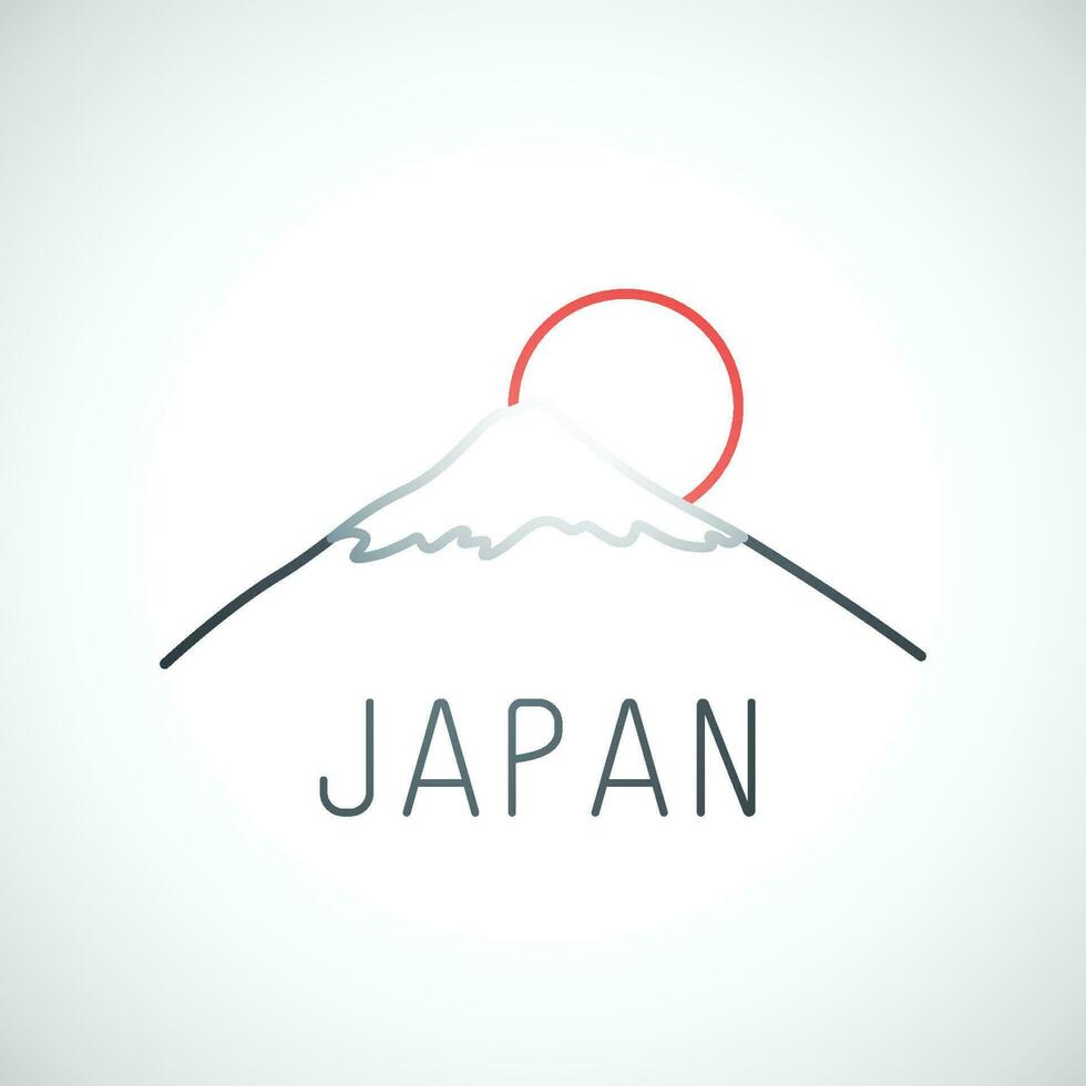 Mount Fuji Kyoto and red sun. Japan simple emblem in line style. vector