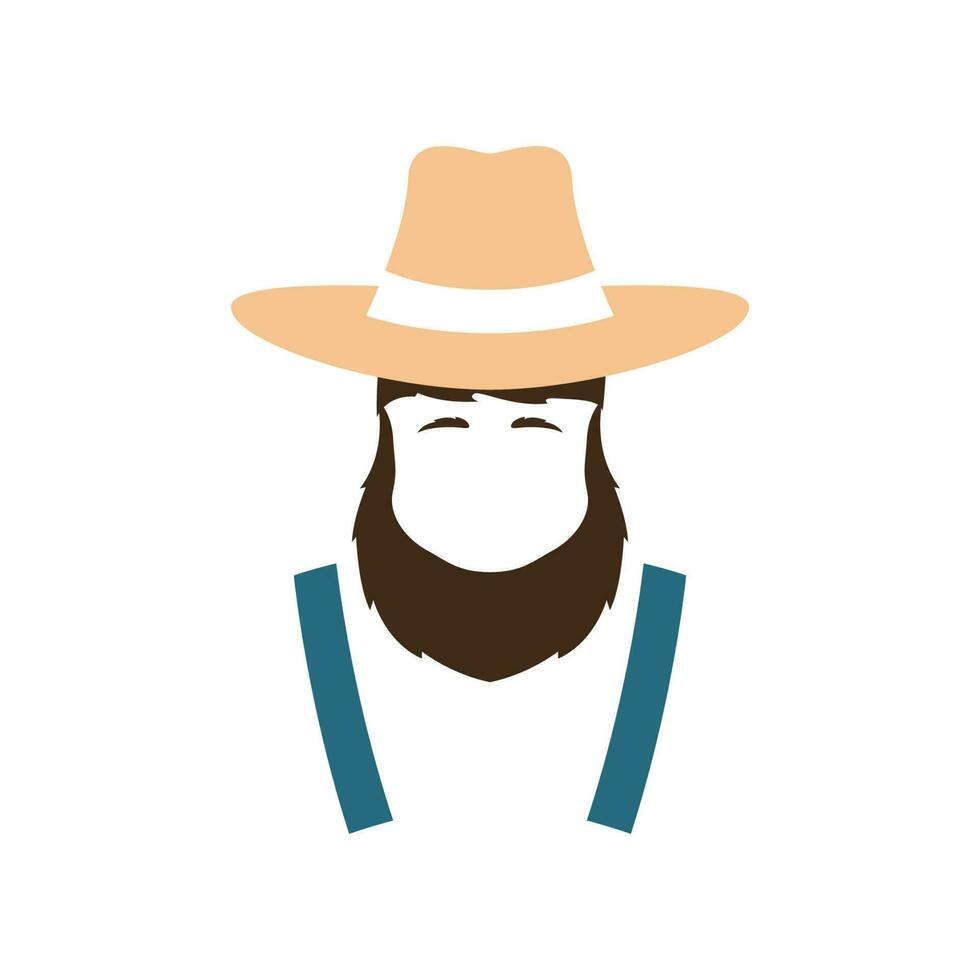 sencillo avatar granjero icono. hombre en tirantes y granja sombrero. vector