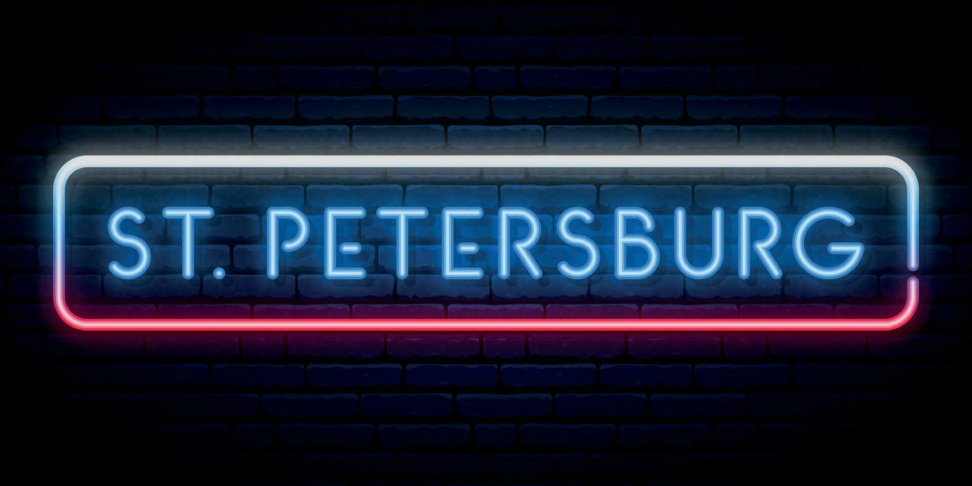 St. Petersburg neon sign. Bright light signboard. vector