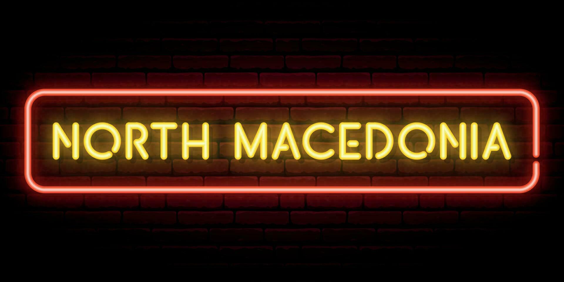 North Macedonia neon sign. Bright light signboard. vector