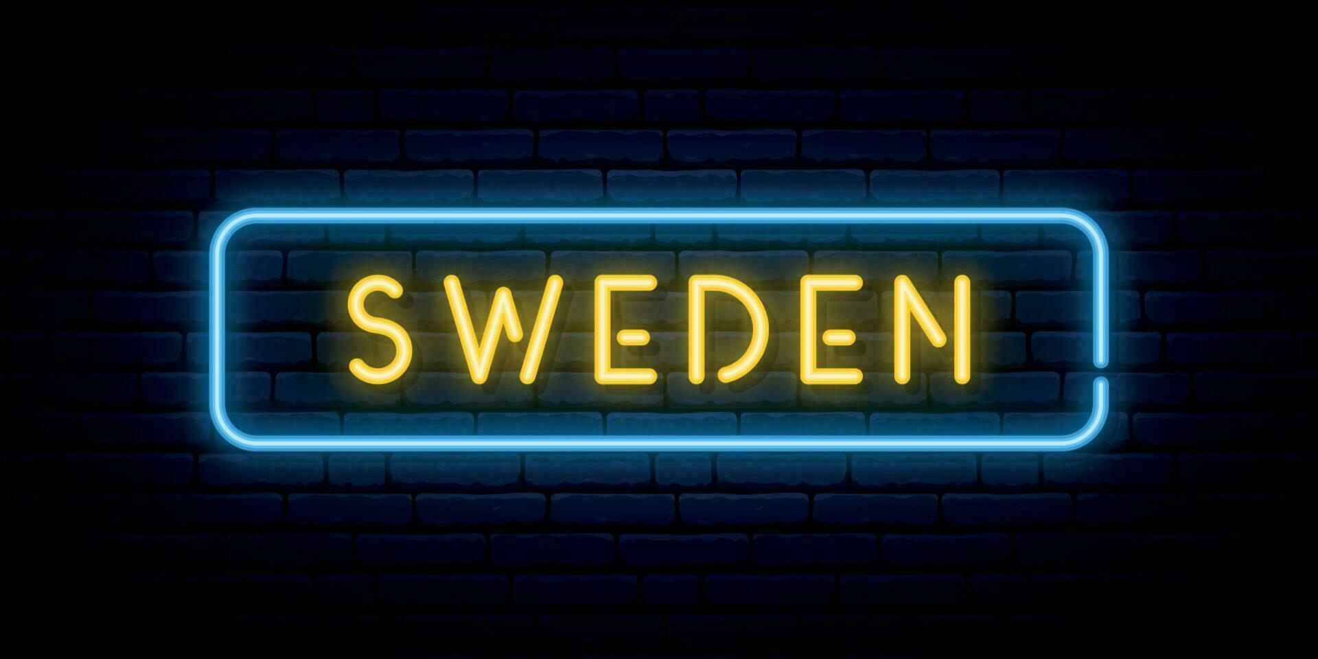 Suecia neón signo. brillante ligero letrero. vector