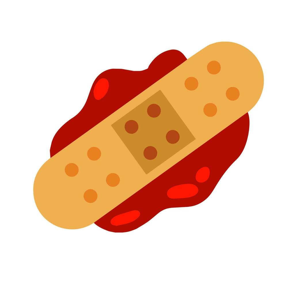 Bandage. Treatment of injury. Medical band aid. Cut with blood. Stopping the bleeding. Flat illustration isolated on white vector