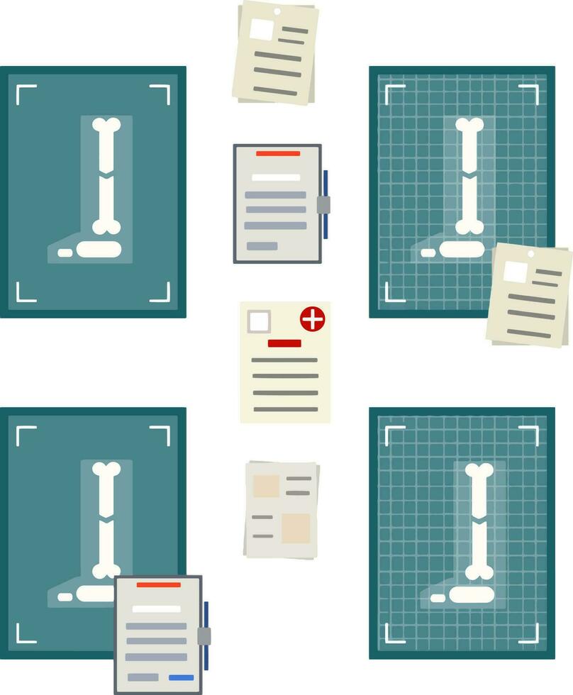 hueso fractura. interno Organo radiografía. roto pie y pierna. Proporcionar médico cuidado. elemento de el hospital y el médico oficina. ayuda y diagnóstico. dibujos animados plano ilustración vector