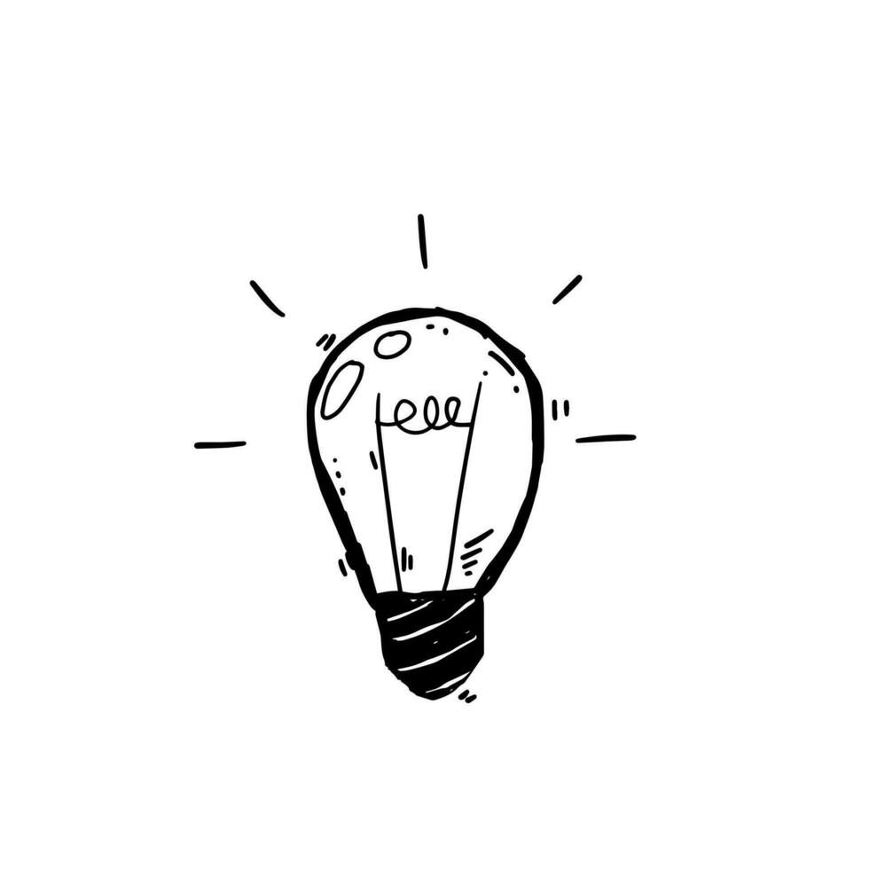 Light Bulb. Sketch of an electric device. Cartoon doodle lighting concept and ideas. Black and white illustration. vector
