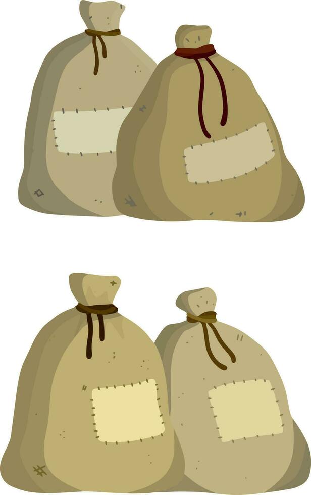 Canvas burlap bag. Cartoon flat illustration. Rustic element for mill. Packaging for storage of grain and flour. vector