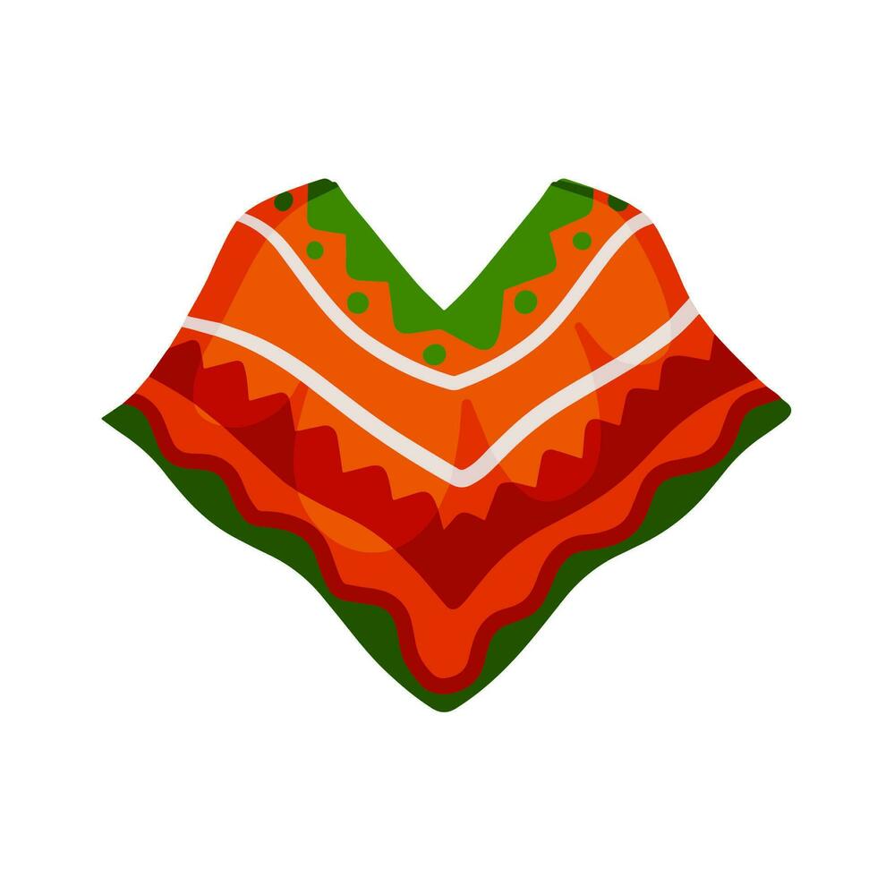 Poncho. Red and orange Mexican Cape. The national dress with pattern. Ethnic culture of South America. Flat cartoon illustration vector