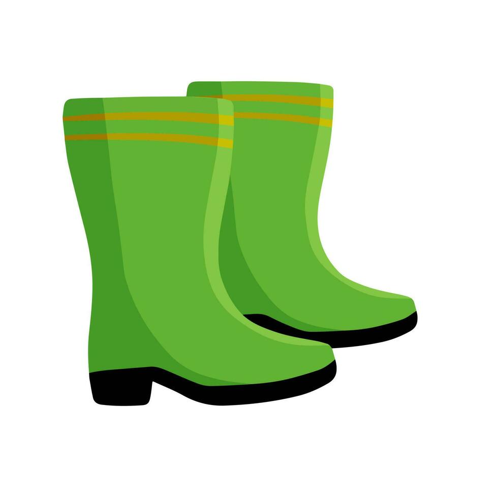 Rubber green boot. Waterproof rain shoes for fishing and gardening. Flat  cartoon illustration 23669377 Vector Art at Vecteezy