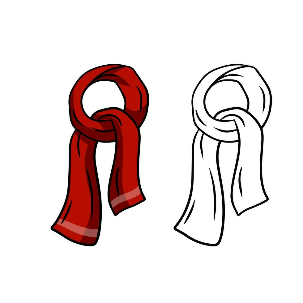 Red scarf. Winter and autumn stylish clothes. Set of cartoon object