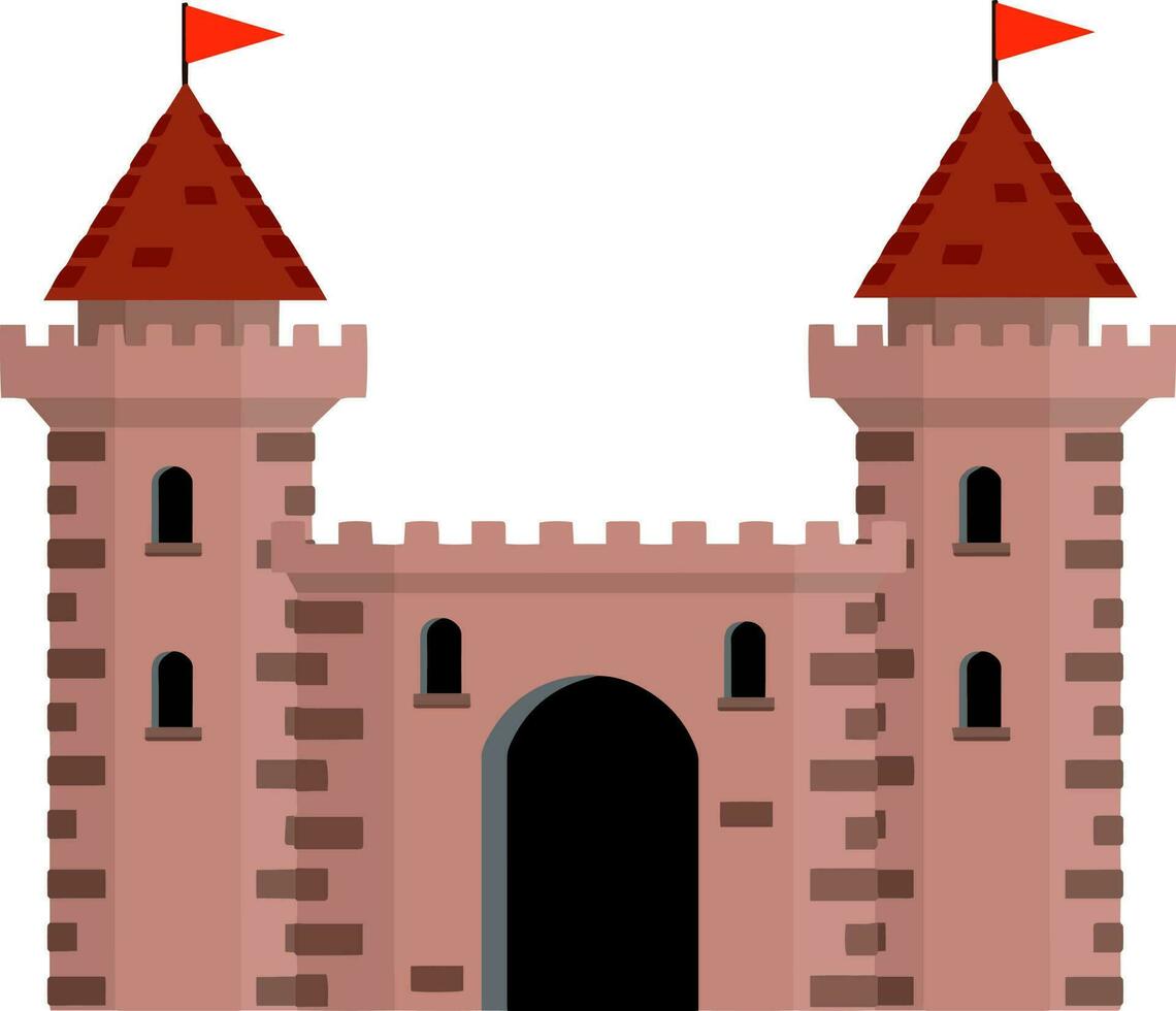 medieval europeo Roca castillo. caballeros fortaleza. concepto de seguridad, proteccion y defensa. dibujos animados plano ilustración. militar edificio con paredes, puertas y grande torre. vector