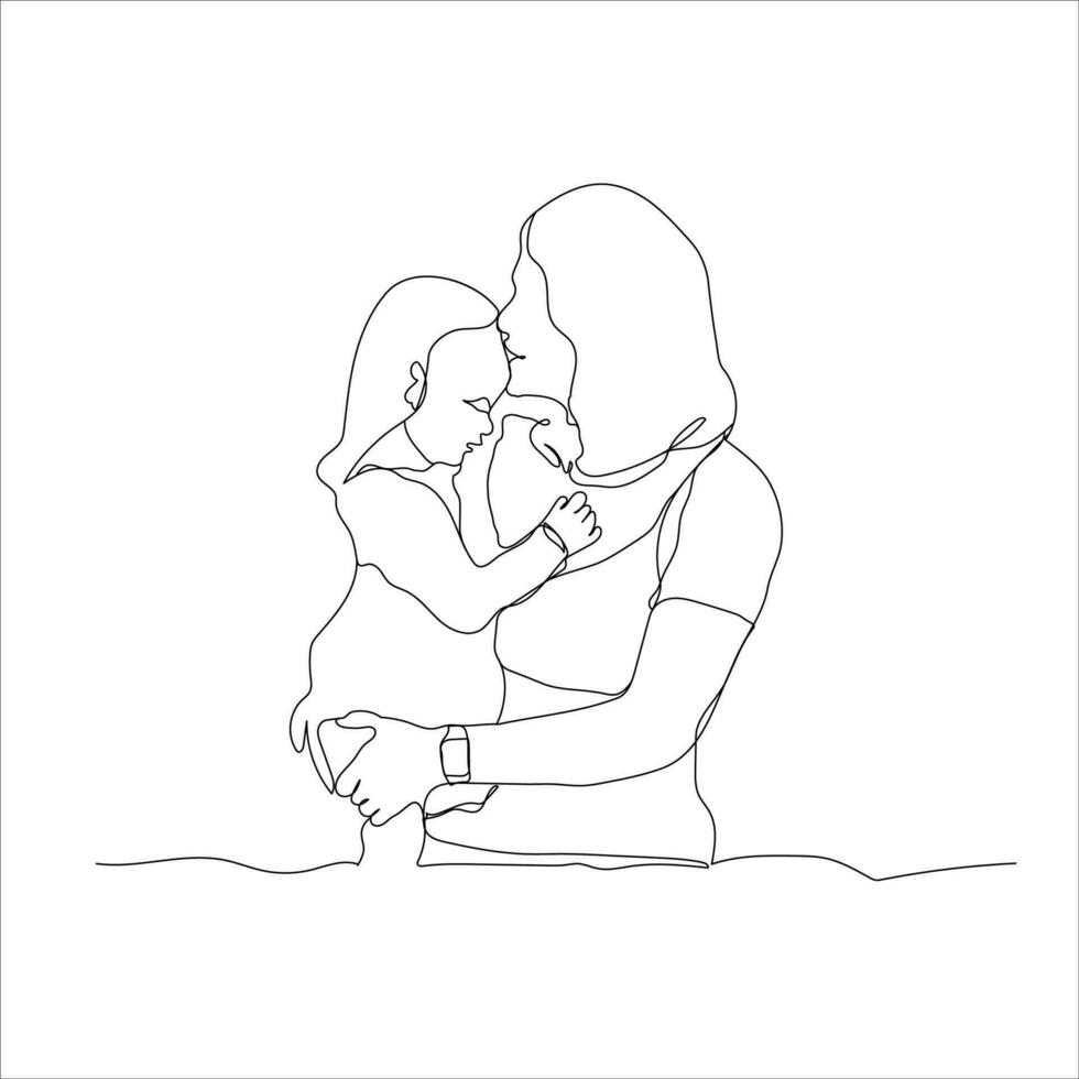 madre y bebé continuo línea dibujo. de la madre día línea dibujo. línea Arte dibujo vector. cuidando madre abrazando y besos soltero línea dibujar vector gráfico ilustración