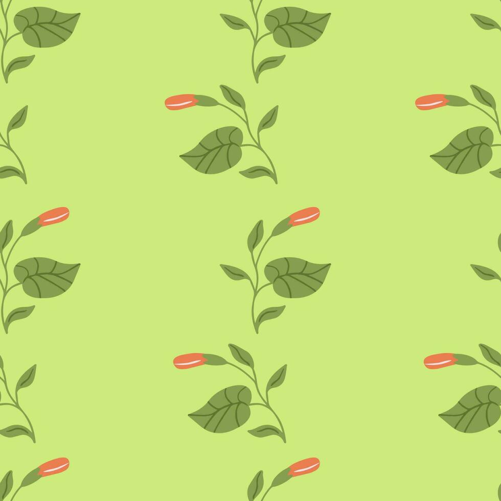 Seamless pattern with green leaves on green background. Hand drawn doodle texture for textile, wrapping paper vector