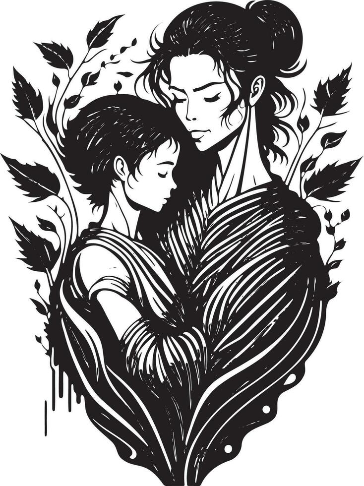 Mother And Son Tattoo Design Idea With Leaf Vector File