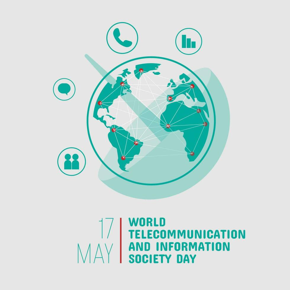 World Telecommunication and Information Society Day with illustration of worldwide connected information from transmission stations vector