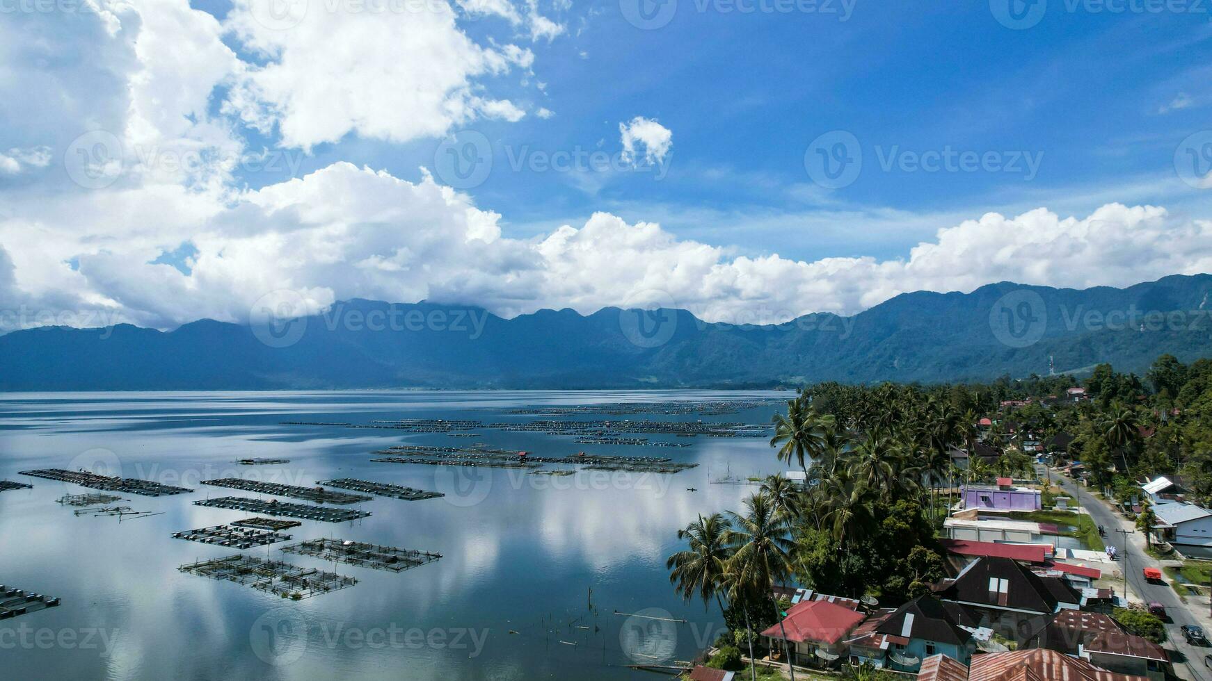 Aerial view of panorama of Maninjau Lake West Sumatra, Danau maninjau. sumatra, Indonesia, January 24, 2023 photo
