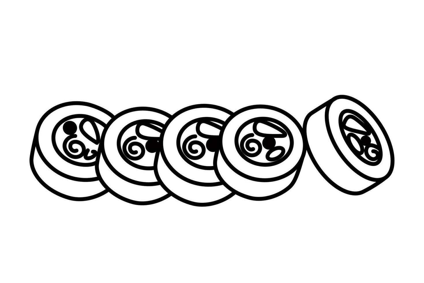 Sushi maki, seafood rolls line doodle style vector illustration. Japanese traditional food drawing on white background.