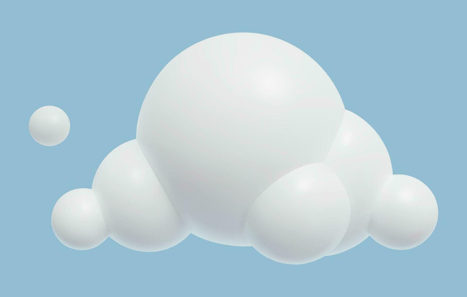 3d cloud icon. Realistic plastic three dimensional design element on blue sky background. Cute baby toy vector illustration.