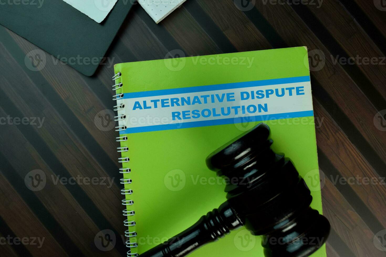 The book of Alternative Dispute Resolution isolated on Wooden Table. Law concept photo