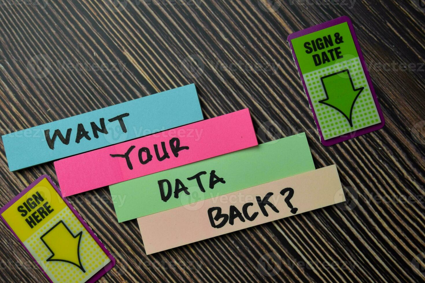 Want Your Data Back write on sticky notes isolated on office desk. photo