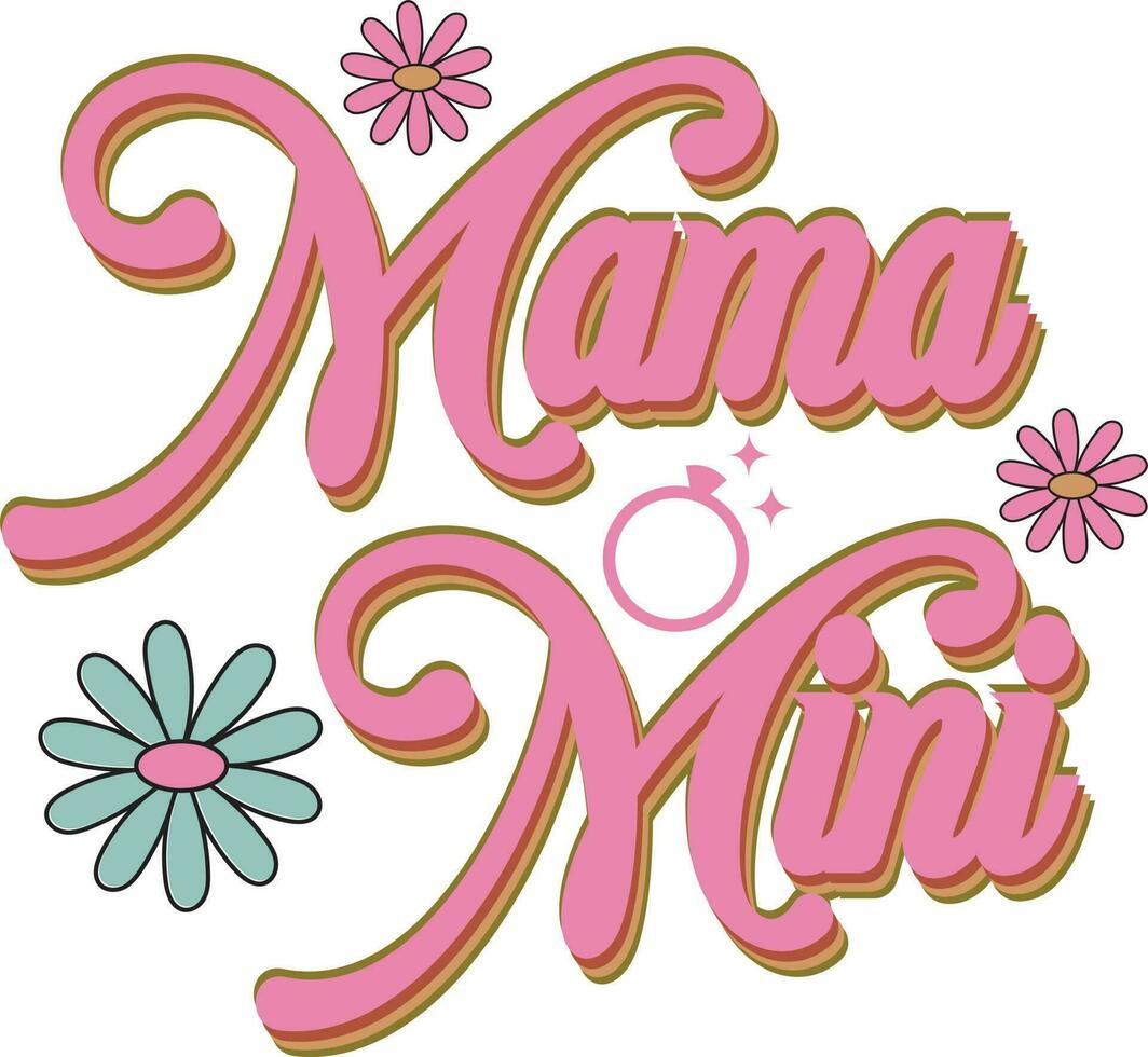 Mama mini mothers day colorful flower typography sublimation t-shirt, mug, bag, sticker design vector
