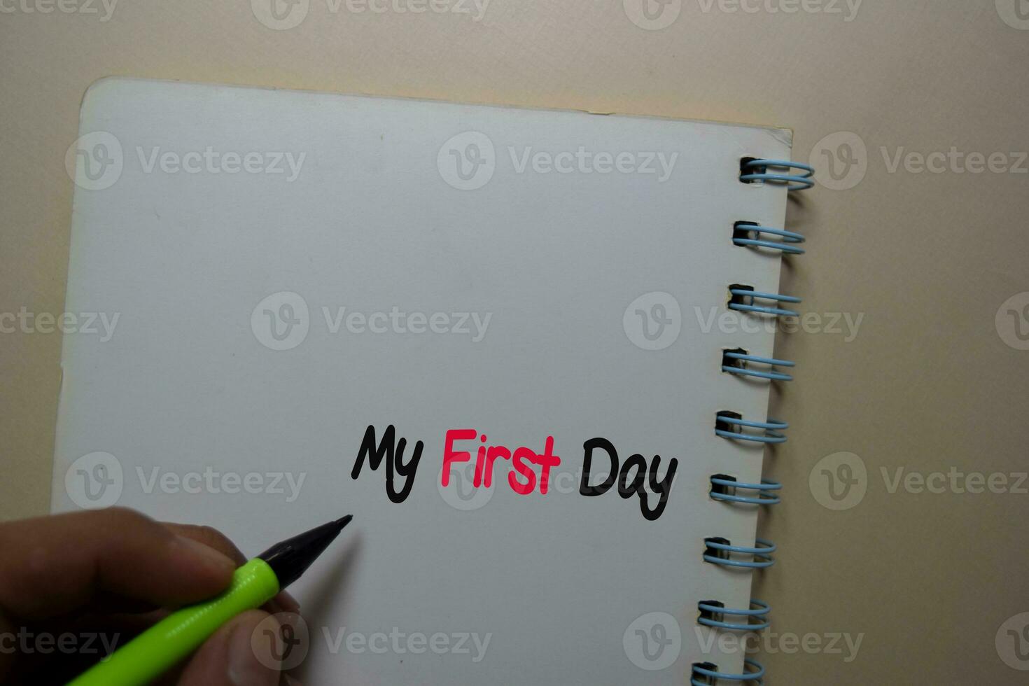 My First Day write on a book isolated on office desk. photo