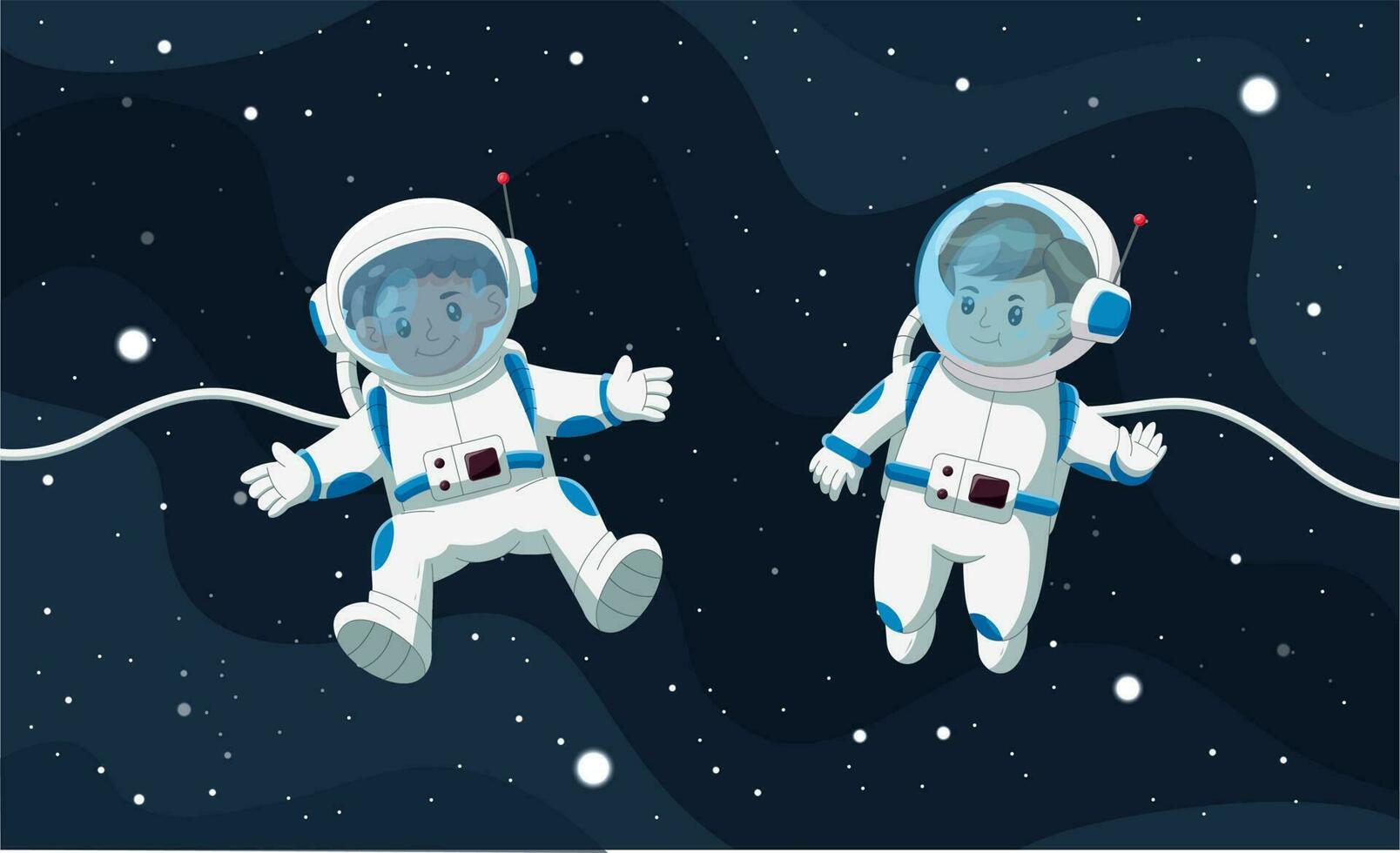 Cute astronaut couple are in outer space. Vector illustration