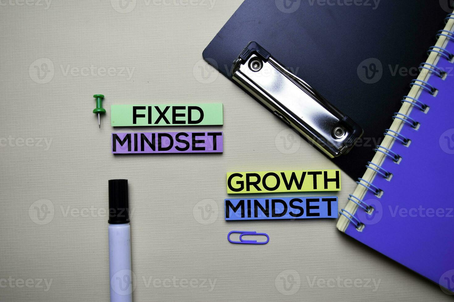 Fixed Mindset or Growth Mindset text on sticky notes with office desk concept photo