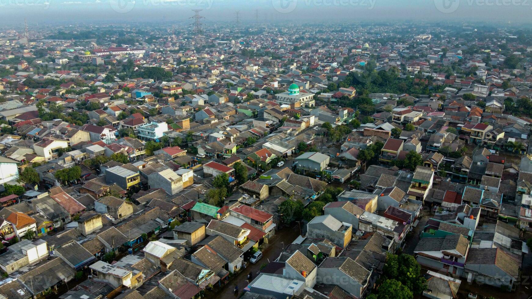 Aerial POV view Depiction of flooding. devastation wrought after massive natural disasters at Bekasi - Indonesia photo