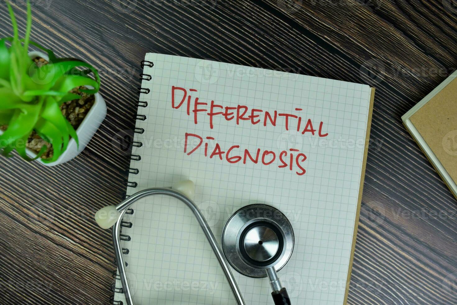Concept of Different Diagnosis write on a book isolated on Wooden Table. photo