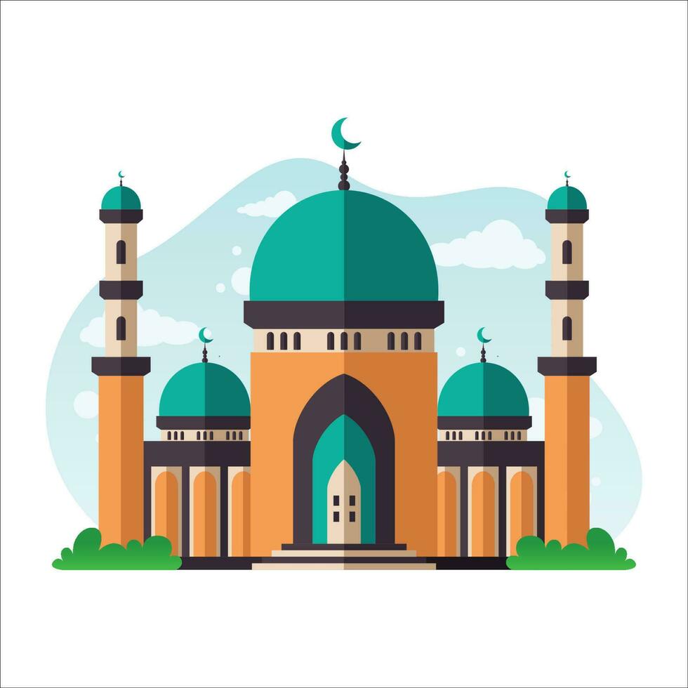 Modern Flat Elegant Islamic Mosque Building vector