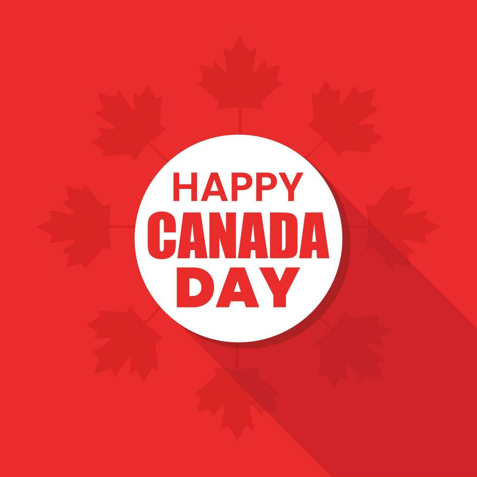 Happy Canada day lettering logo on round circle on middle  with Canada flags icon vector illustration on red color background. Happy Canada day template design.