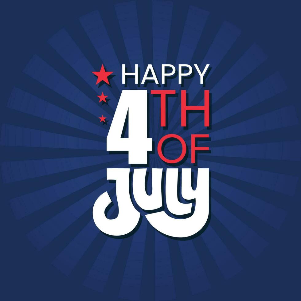 Happy 4th of July lettering vector illustration. 4th of July logo on a blue background to celebrate USA independence day worldwide.