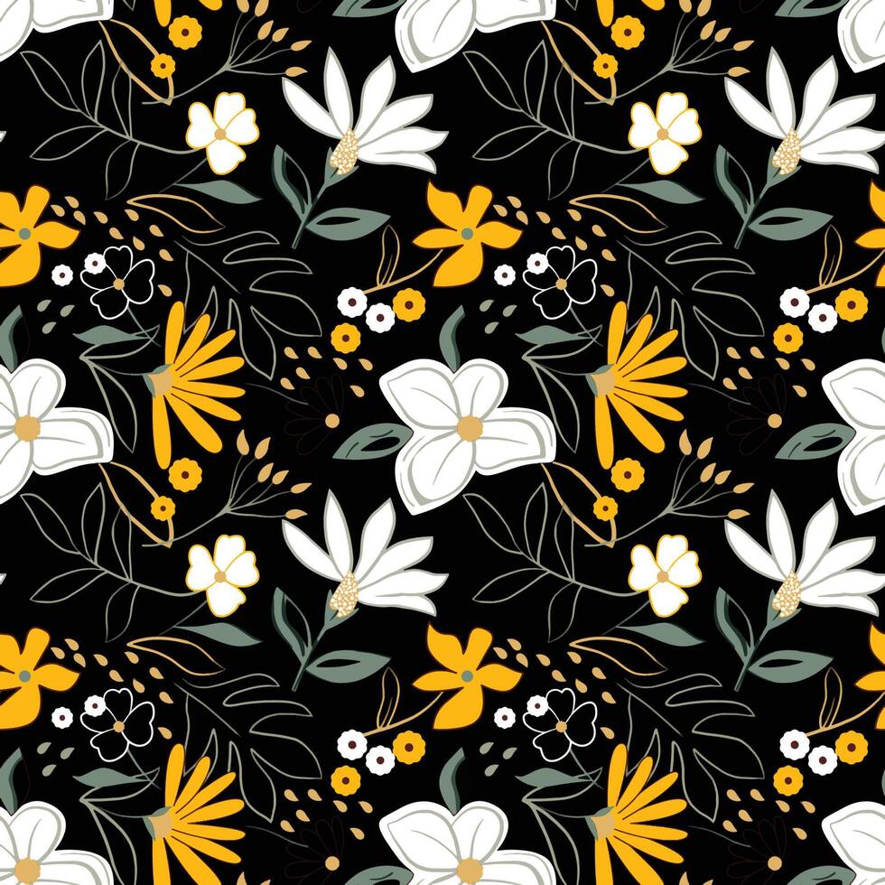 White flowers black background. vector