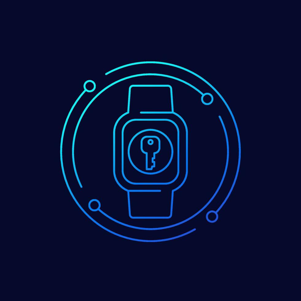 Open with smart watch line icon with a key vector