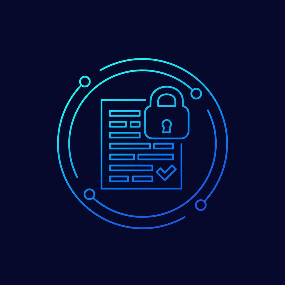 document protection and data security line icon, vector