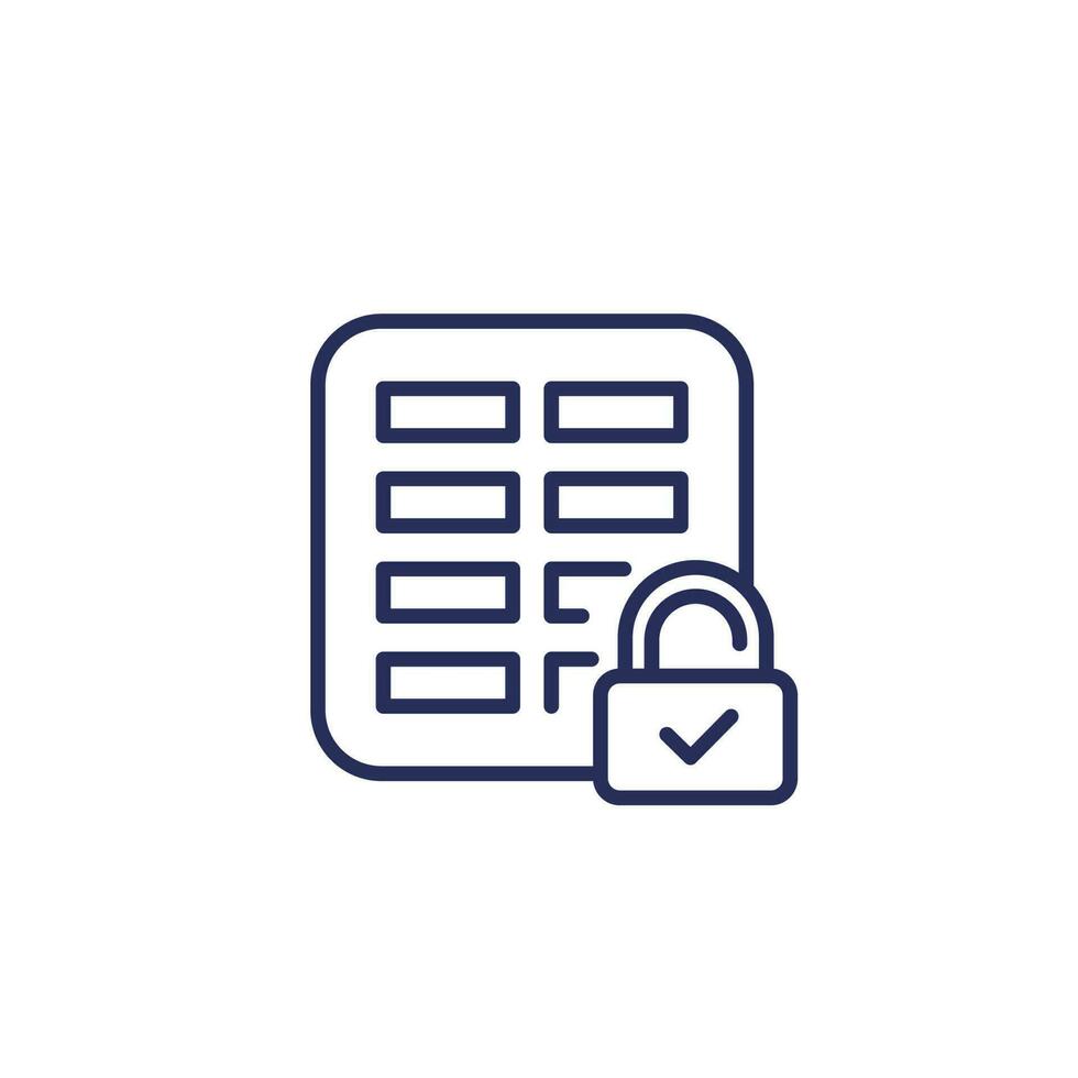 document protection line icon with a spreadsheet vector