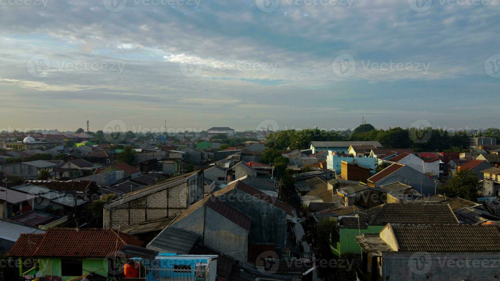 Aerial POV view Depiction of flooding. devastation wrought after massive natural disasters at Bekasi - Indonesia photo