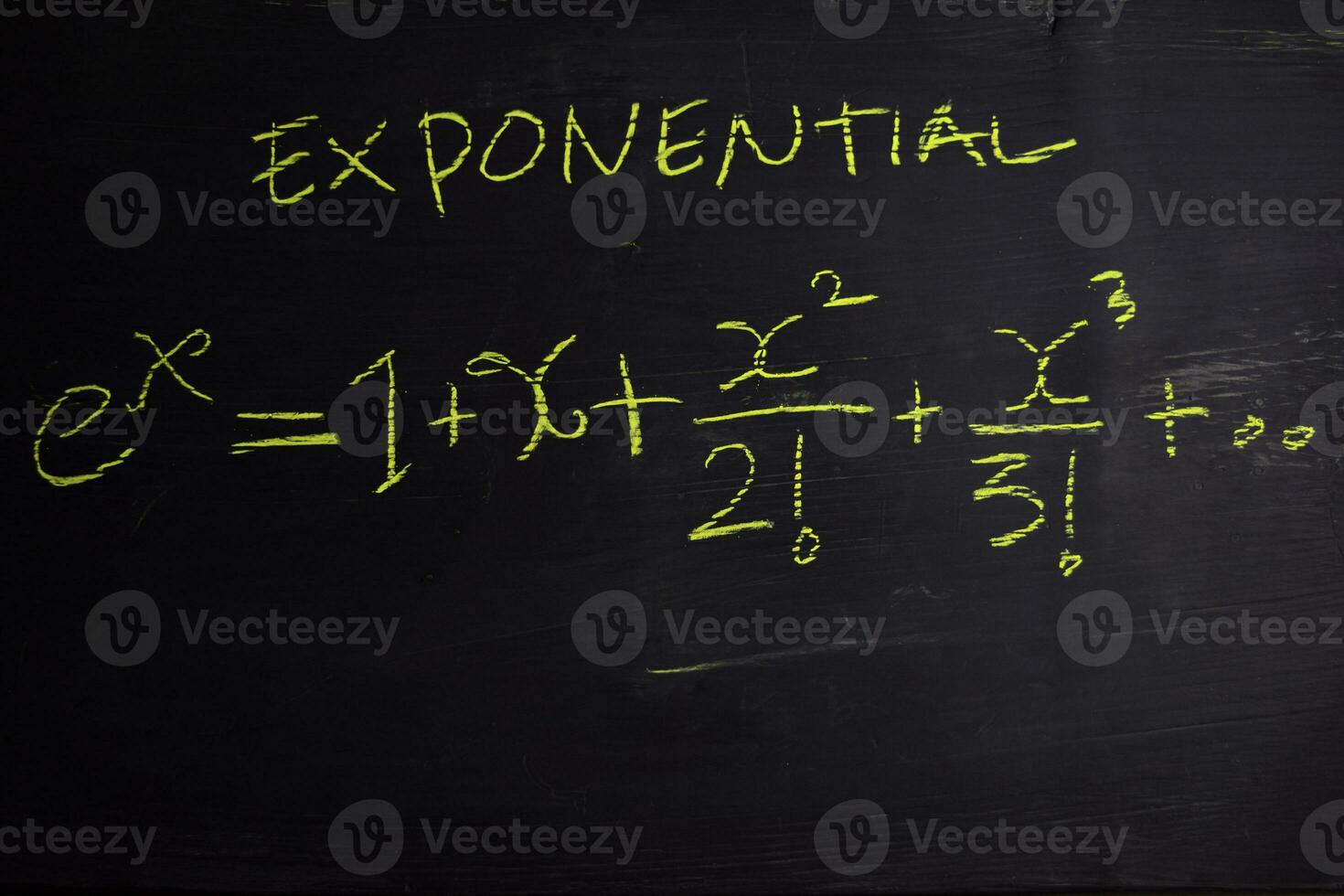 Close up math formulas written on a blackboard. Education concept photo