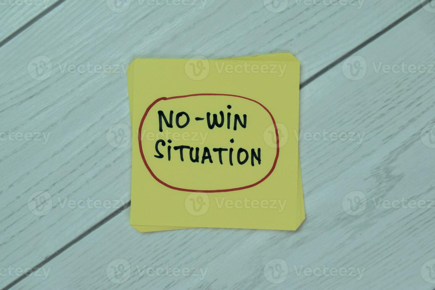Concept of No-Win Situation write on sticky notes isolated on Wooden Table. photo