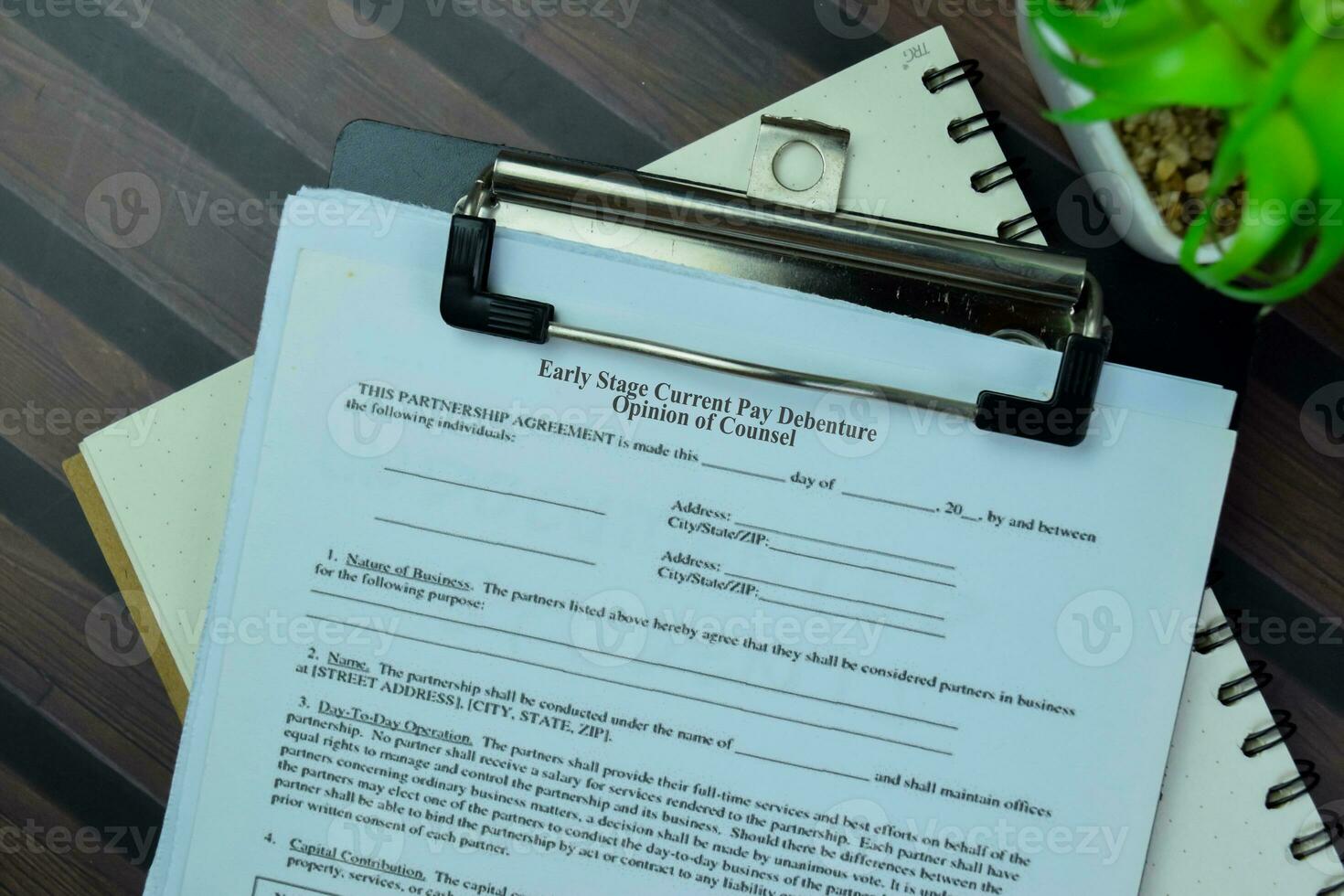 Concept of SBA Form Early Stage Current Pay Debenture Opinion of Counsel isolated on Wooden Table. photo