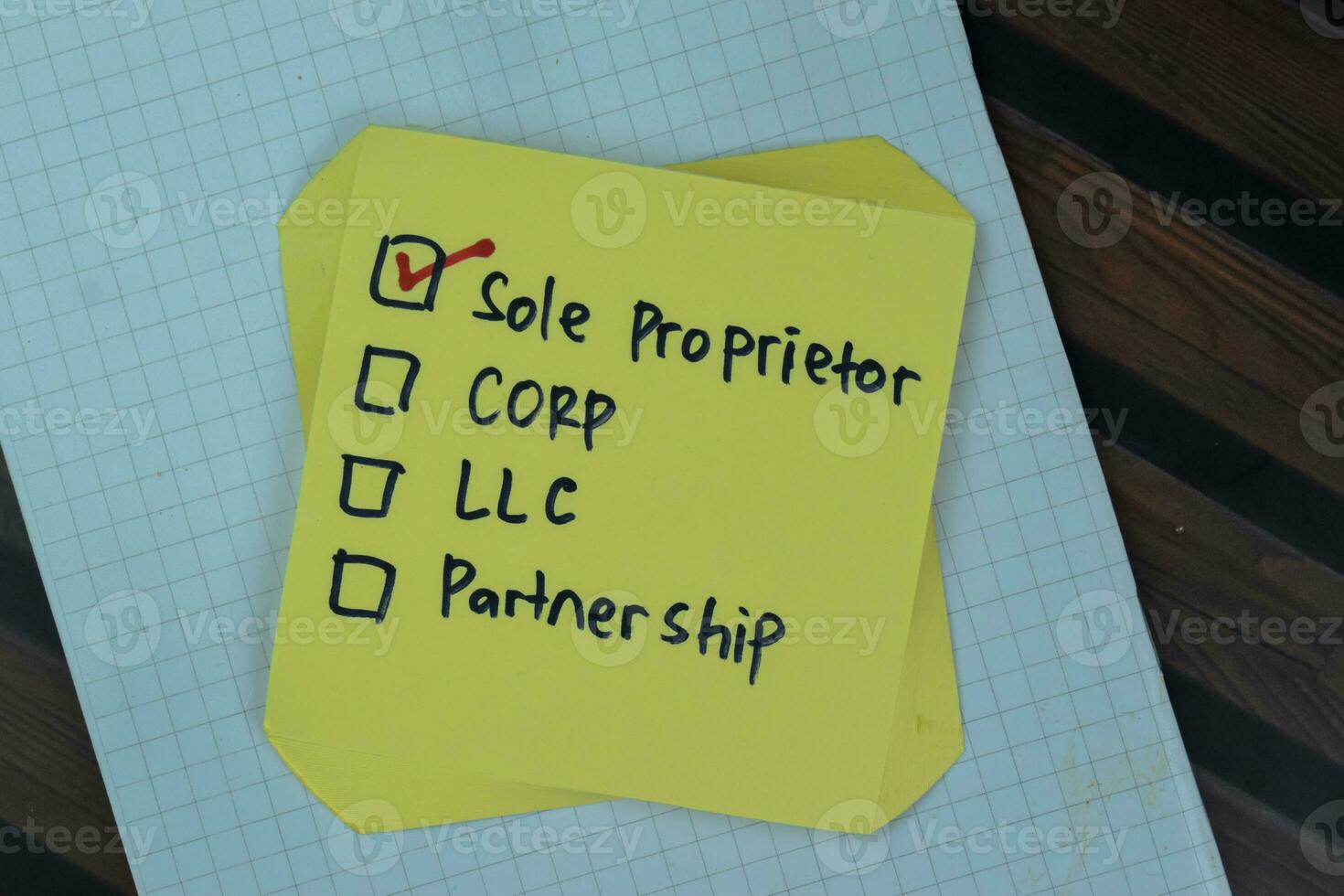 Concept of Sole Proprietor write on sticky notes isolated on Wooden