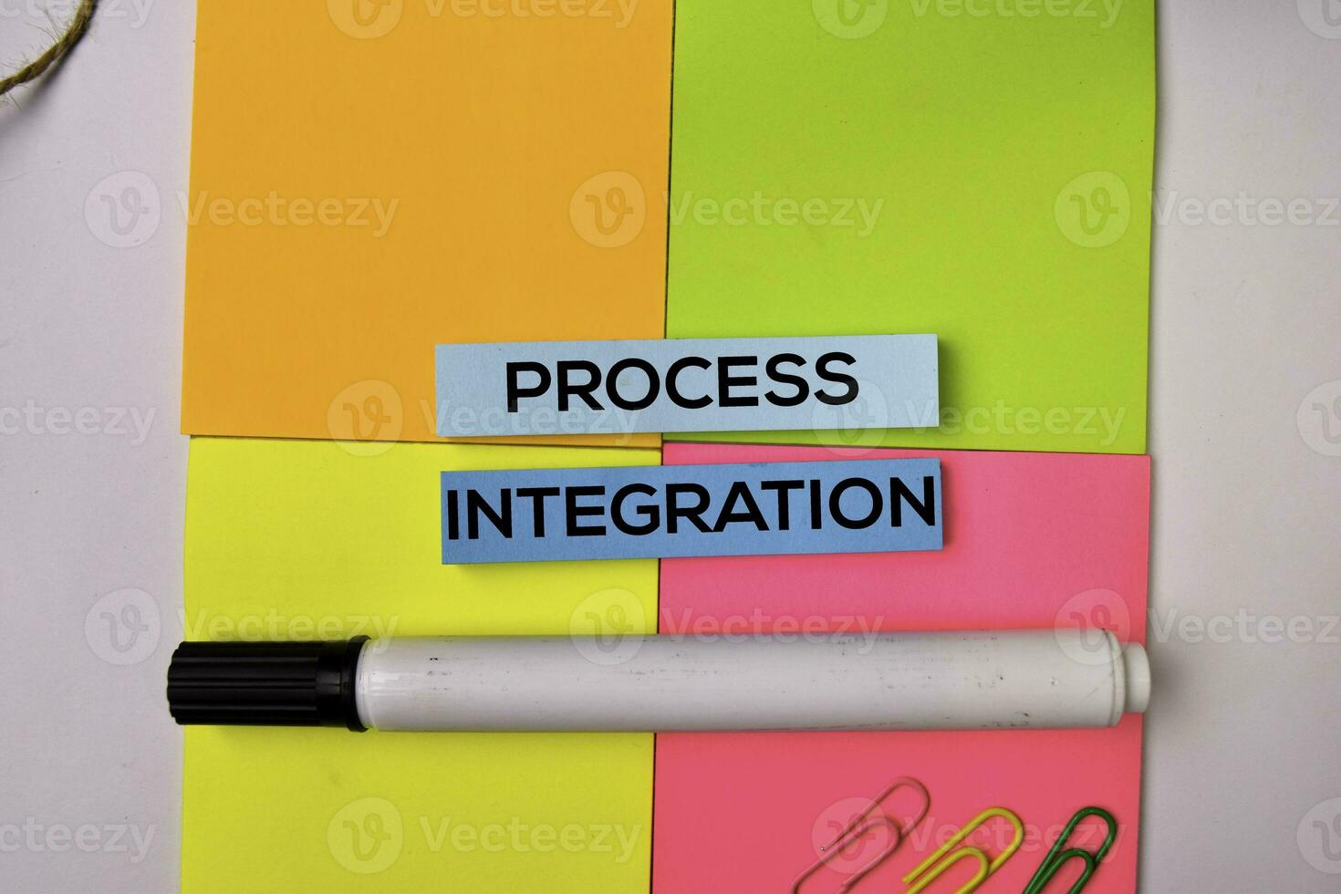 Process Integration on sticky notes isolated on white background. photo
