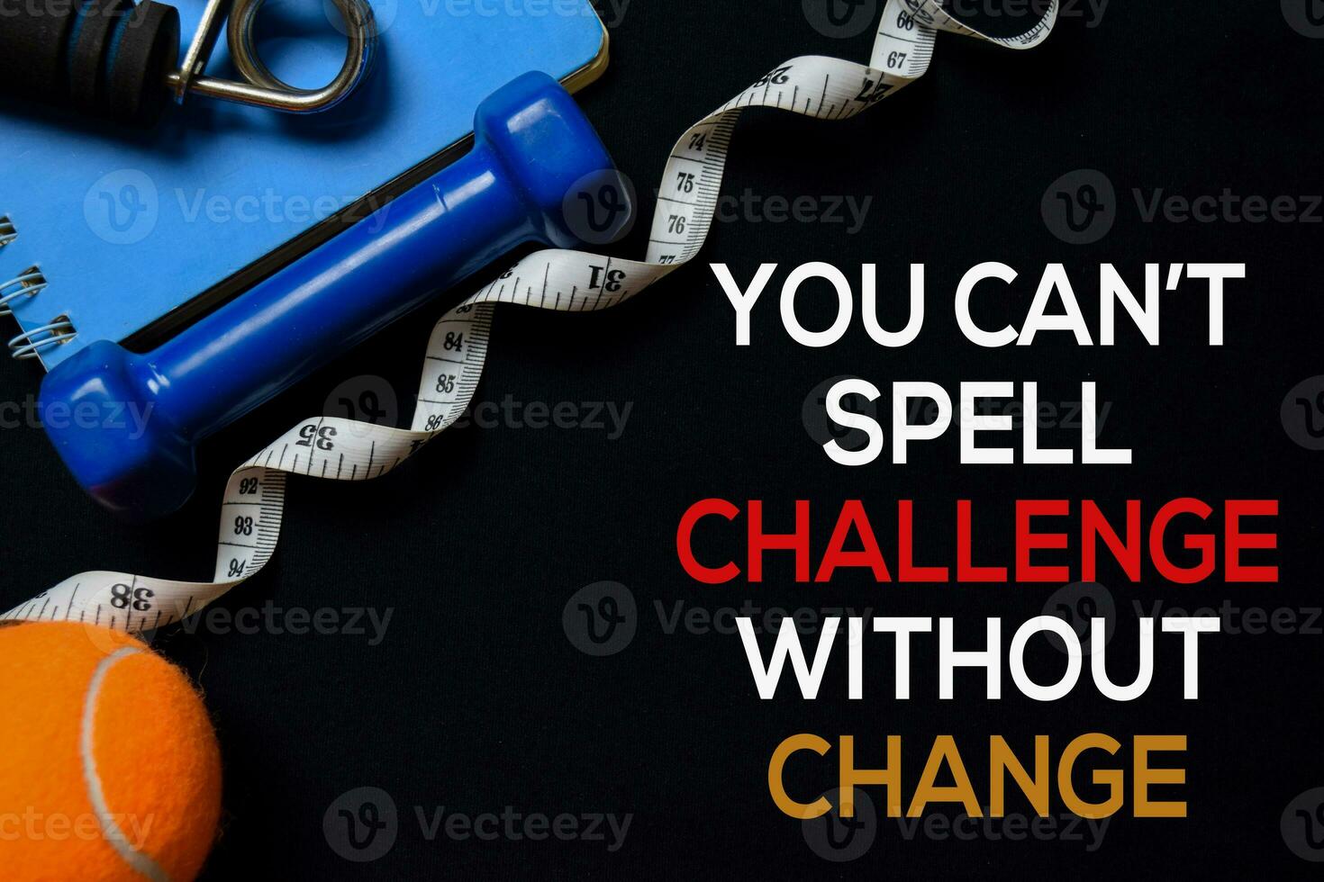 You Can't Spell Challenge Without Change write on black board background. Workout concept photo