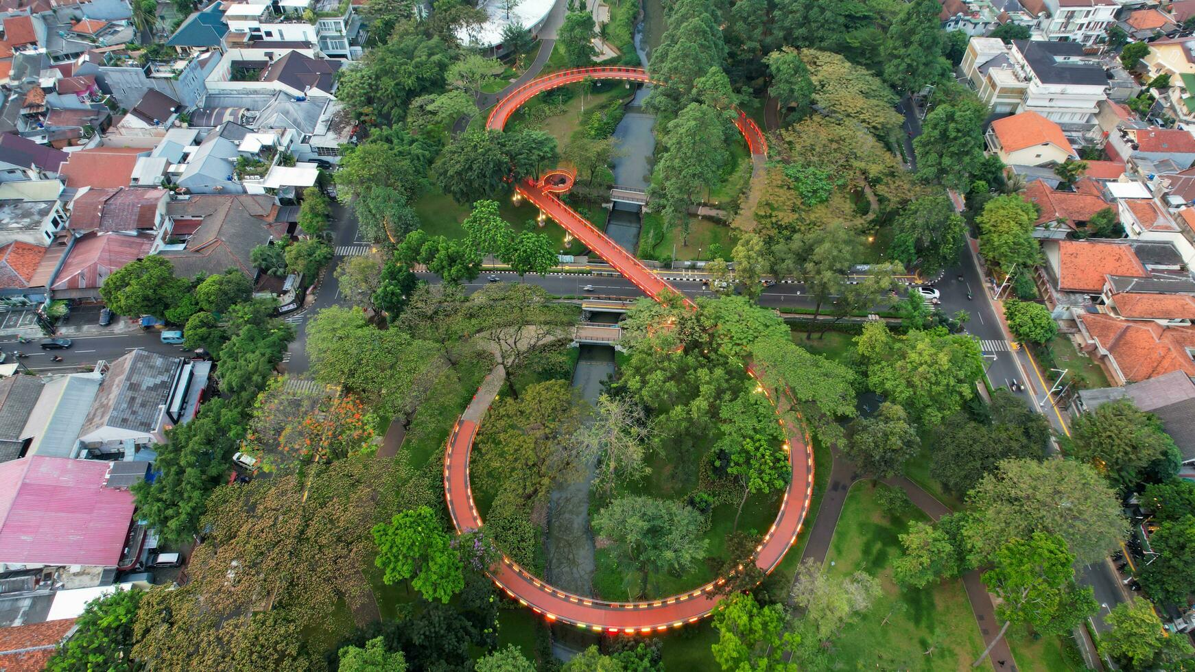 Aerial view of Tebet eco garden park Jakarta. Jakarta, Indonesia, September 2 2022 photo