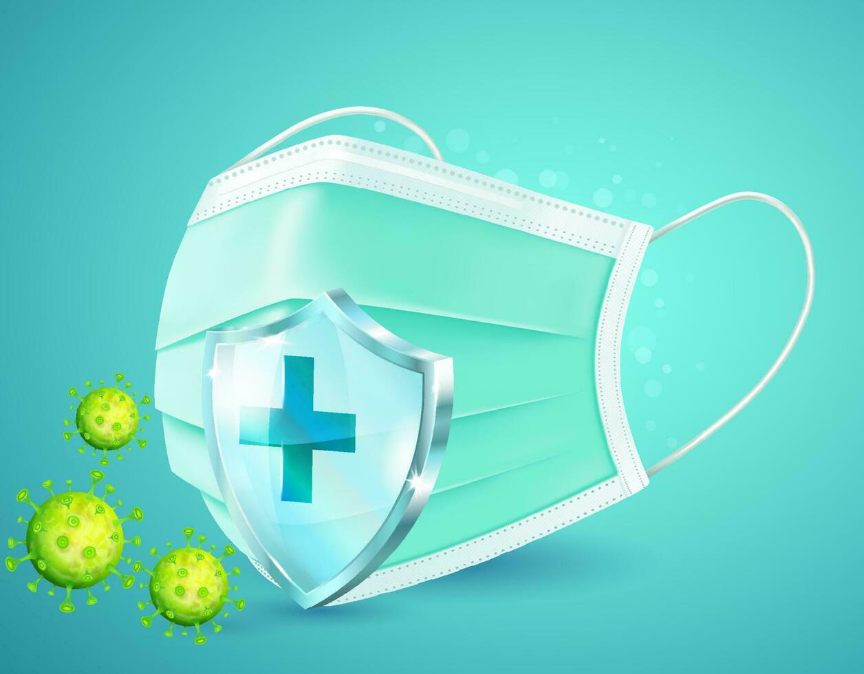 Medical mask protects against viruses, germs and bacteria. Protection from saliva, mucus and dust. Vector illustration.