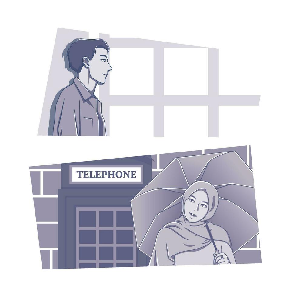 Vector illustration of long distance relationship romantic concept