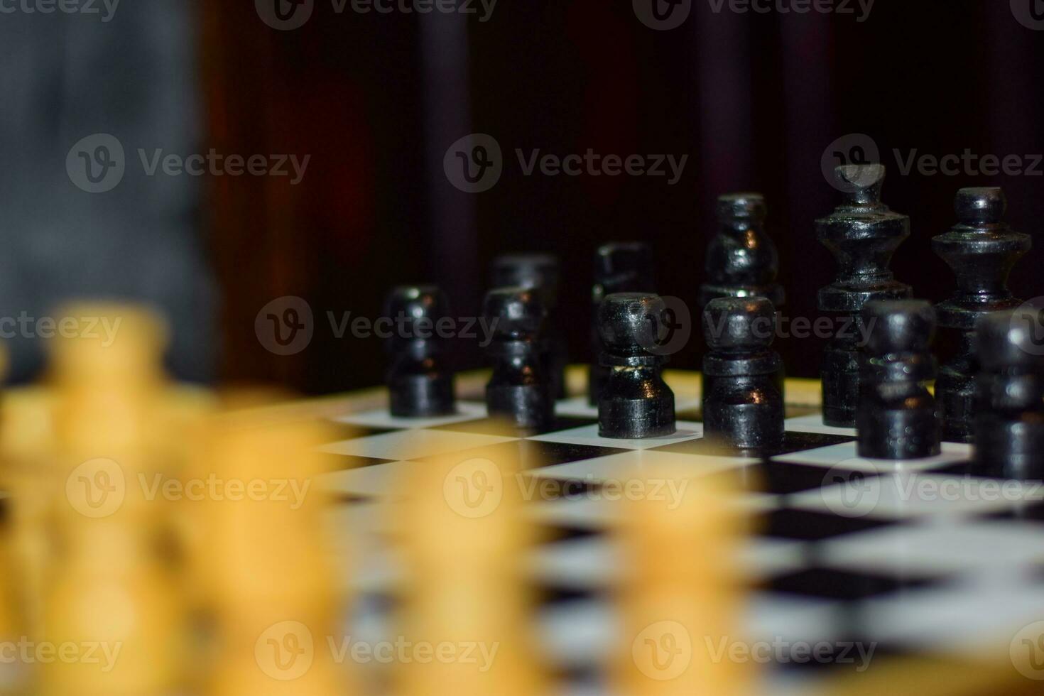 chess board game for ideas and competition and strategy Soft focus on a wooden table photo