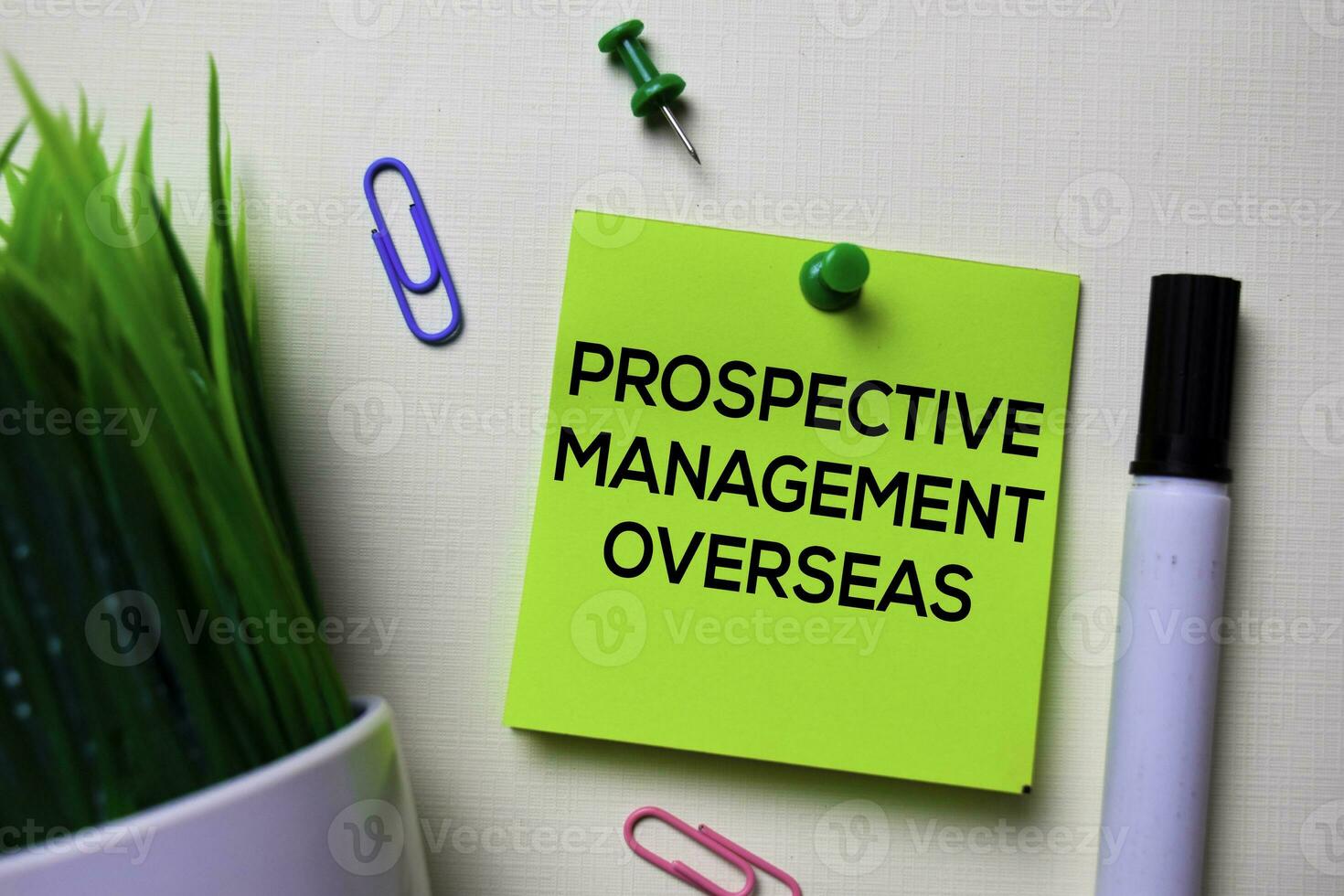 Prospective Management Overseas - PMO text on sticky notes isolated on office desk photo